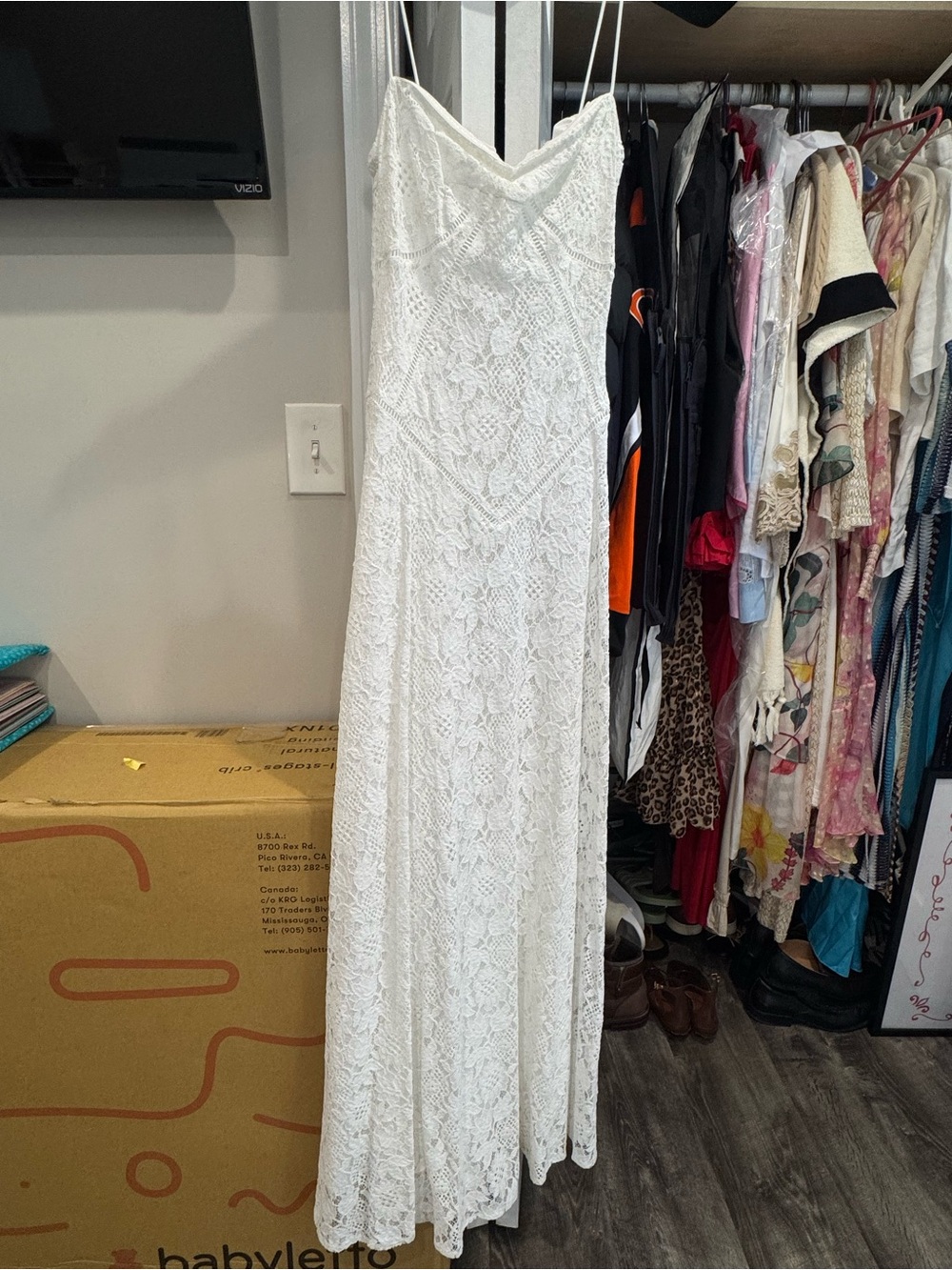 Commense White Lace Spaghetti-Strap Maxi Dress